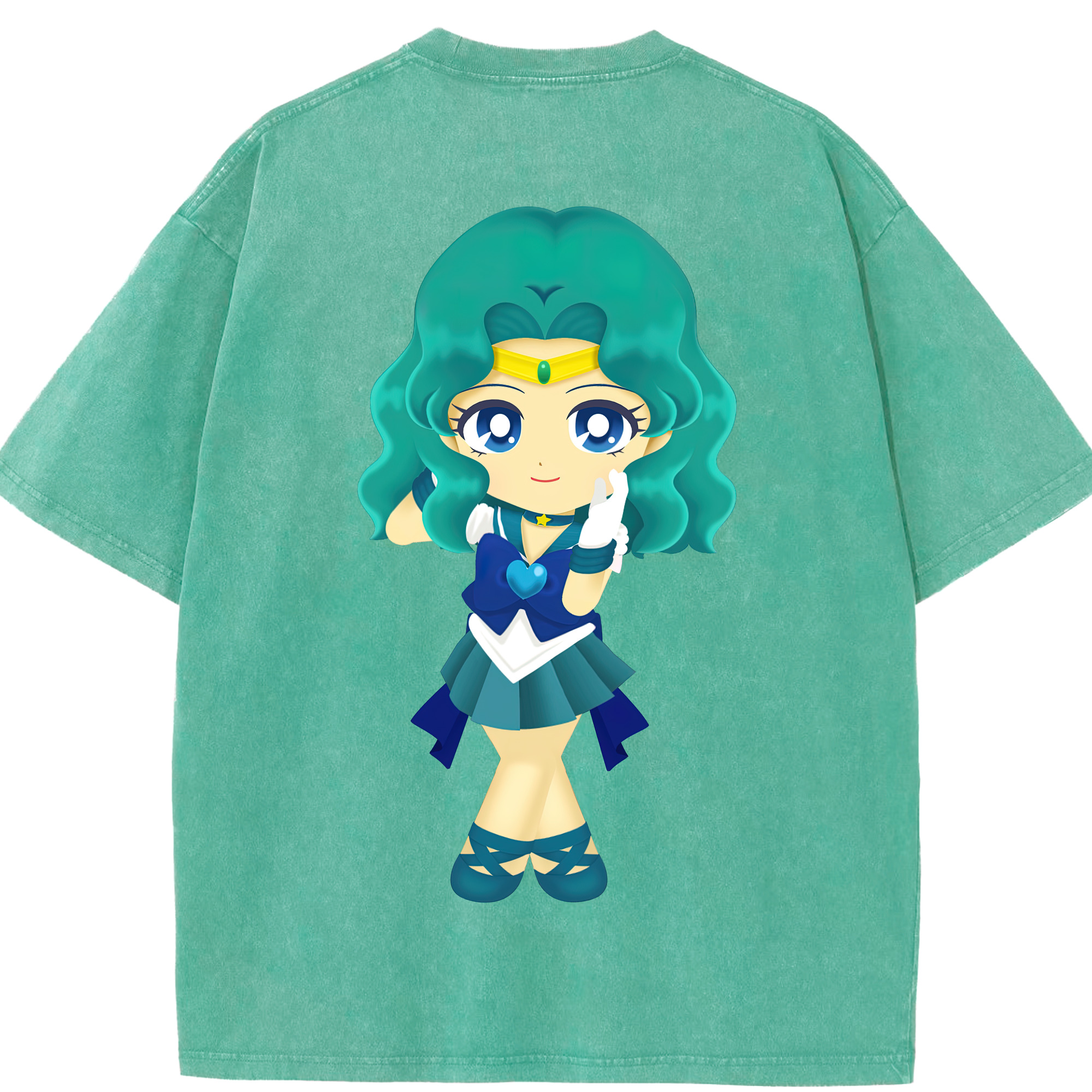 （画像用） 美少女戦士セーラームーン 海王 みちる（かいおう みちる） Sailor Moon Kaiou Michiru 綿100% ヴィンテージ風 半袖Tシャツ（背面プリント）